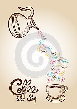 Coffee colorful sketch style beans illustration