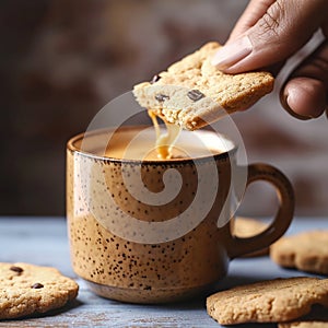 Coffee companionship Sweet cookies gracefully poured into a coffee mug