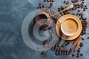 Coffee composition with cup and old coffee pot