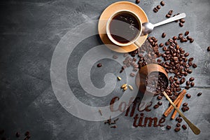 Coffee composition with cup and old coffee pot