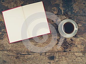 Coffee concept with cup and book