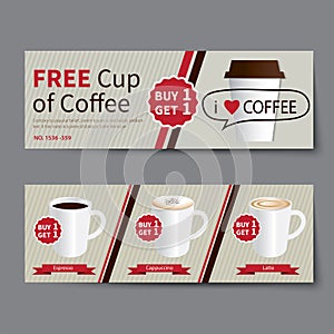 Coffee coupon discount template flat design