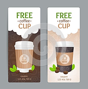 Coffee Coupon Set. Free Cup. Vector