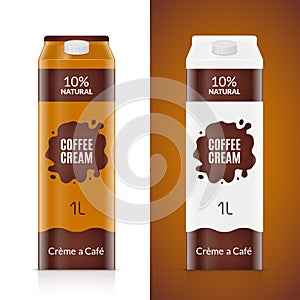 Coffee cream packaging design template. Cream product package isolated. Liquid coffee food bag for cafe