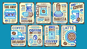Coffee Creative Advertising Posters Set Vector