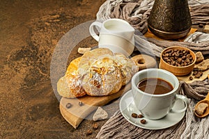 Coffee and croissant, good morning and breakfast concept