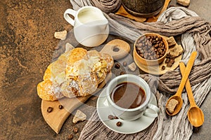 Coffee and croissant, good morning and breakfast concept