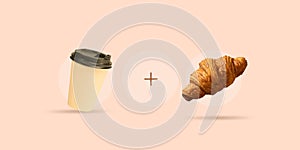 Coffee and croissant meaning delicious combo. Coffee to go and fresh baked food for coffee break. Creative design
