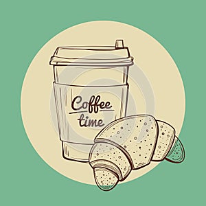 Coffee and croissant vector illustration