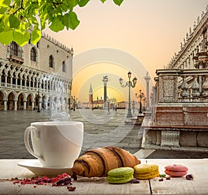 Coffee and croissant in Venice