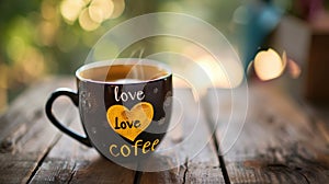 Coffee cup adorned with \'Love Coffee\' and a heart, Ai Generated