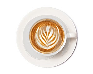 Coffee cup of art latte with froth tulip shaped  isolated on white background. with clipping path