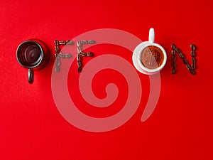 Coffee cup as on off power switch. On-Off concept idea