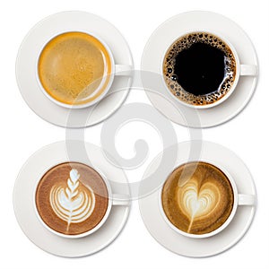 Coffee cup assortment top view collection, coffee cup assortment top view collection isolated on white background