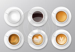 coffee cup assortment top view collection.