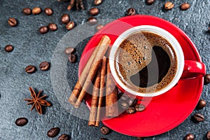 Coffee cup background with coffee beans