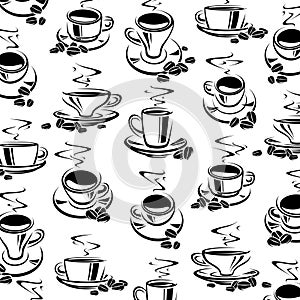 Coffee cup background, pattern set. Collection icon coffee. Vector