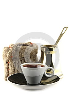 Coffee cup with bag and turkish