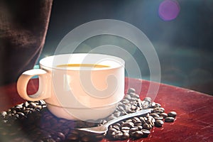 coffee cup and beans bokeh backgrouds