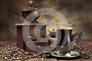 Coffee cup and beans