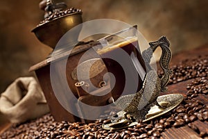 Coffee cup and beans