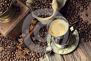 Coffee cup and beans