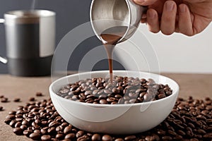 coffee cup beans pour chocolate liquid, generative ai