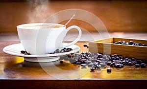 Coffee cup and coffee beans