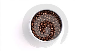 Coffee cup and beans on white background. AI image