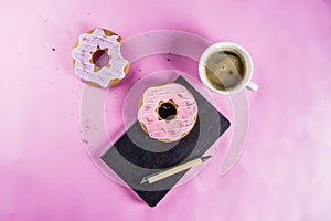 Coffee cup and biscuits donut