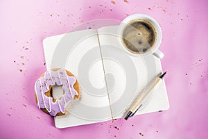 Coffee cup and biscuits donut