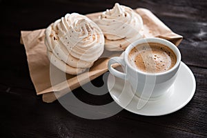 Coffee cup and bizet cake