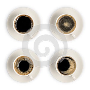 Coffee cup. black coffee cup. coffee cup assortment top view collection isolated on white background. above of coffee cup