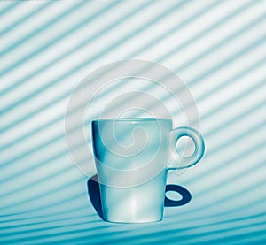 Coffee cup on blue and white background