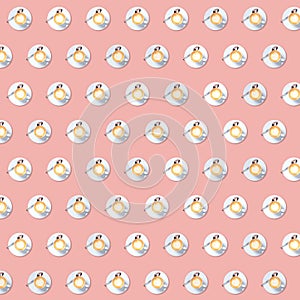 Coffee cup brick seamless repetitive pattern on solid blossom pink background