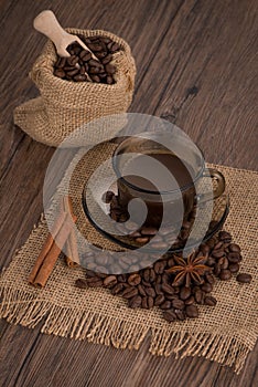 Coffee cup with burlap sack