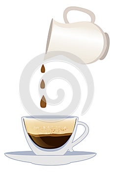Coffee cup cartoon icon. Pouring drink from coffeepot photo