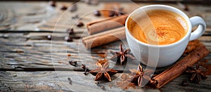 Coffee Cup With Cinnamons and Star Anise