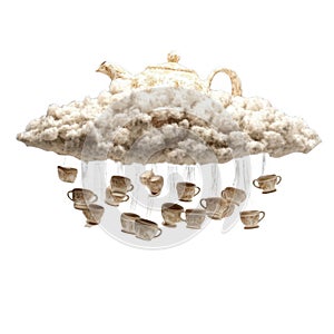 Coffee cup on cloud. Isolated on transparent background