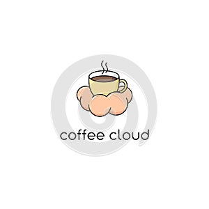 Coffee cup on cloud logo design