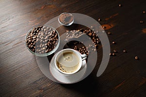 Coffee cup, coffee beans