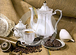 Coffee cup and coffee beans