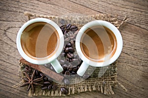 Coffee cup and coffee beans