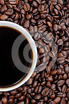 Coffee cup and coffee beans