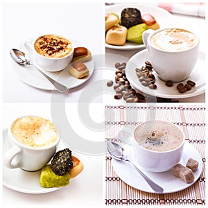 Coffee cup and coffee beans assortment top view collection isolated