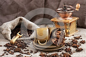 Coffee cup and coffee beans