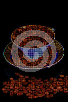 Coffee cup with coffee or coffee beans, Image as raster graphics or pixel graphics