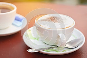 Coffee cup in coffee shop, energy charge on relax times