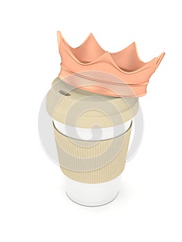 Coffee cup with crown. 3D rendering.