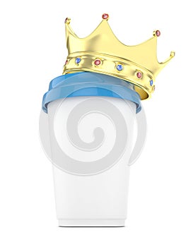 Coffee cup with crown. 3D rendering.
